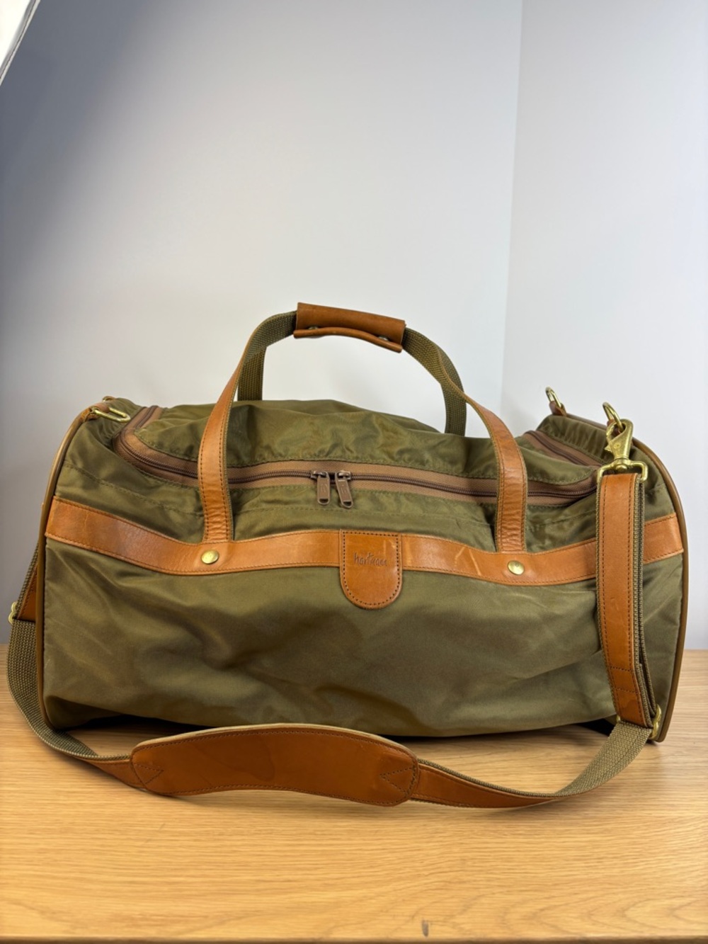 Vintage Hartmann Weekender Duffle Durable Olive Green Ballistic Nylon w/Leather